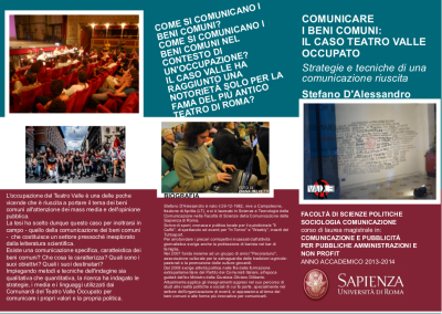 Brochure della discussione tesi Comunicare i Beni Comuni, il caso Teatro Valle Occupato