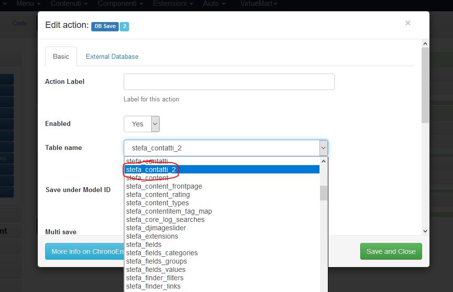 Collegamento form a nuova tabella database creata