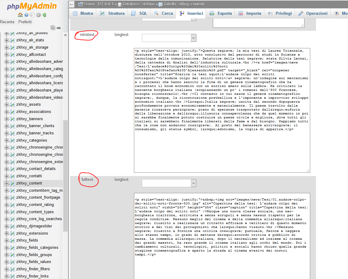 database recupero testi 02